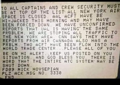 Actual message received by airplanes