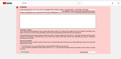 What happens when you get a second strike from Youtube