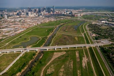 A picture of the Trinity River and its flood plain, in Dallas, Texas