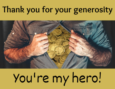 Superhero-type image for a cNote to thank someone for a donation or other help.