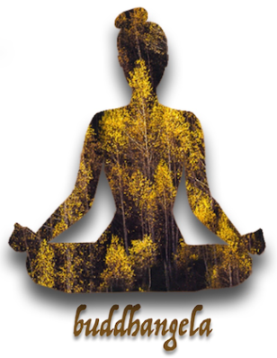 Buddhist meditation pose filled with autumn trees