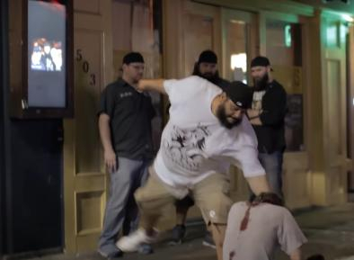 Drunkard being beat-down outside of a bar!