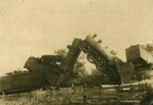 Collision of locomotives and train.