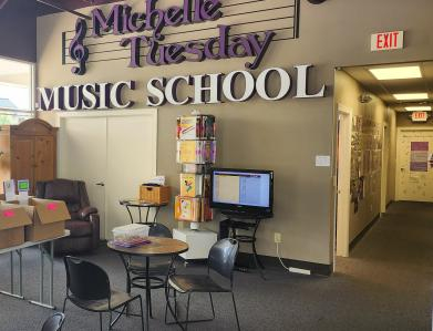 Exterior Polaris signage, which we hung in the Gahanna music school lobby.
