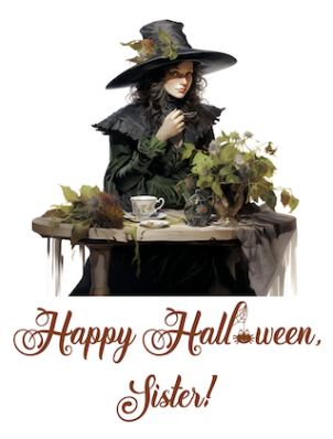 Halloween Witch at her table
