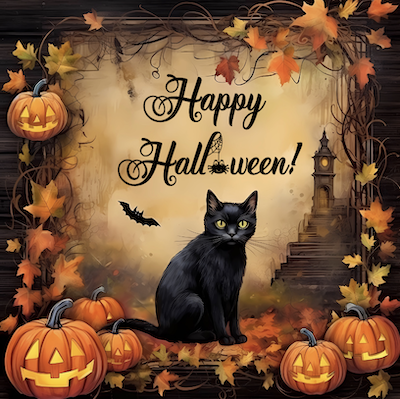 C-Note image with pumpkins, cat, bat