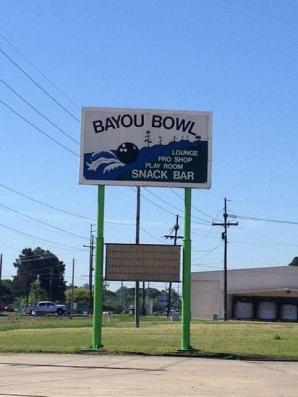A Bayou Bowl sign for a bowling alley.