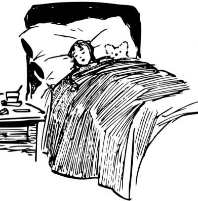 A girl sleeping in a feather bed