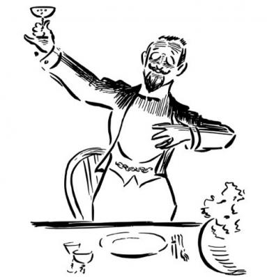An illustration of a gentleman raising a glass