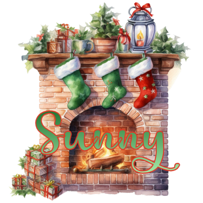 Mantel, Fireplace, gifts, and hanging stockings