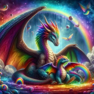 Rainbow Adult and Baby Dragons Poser