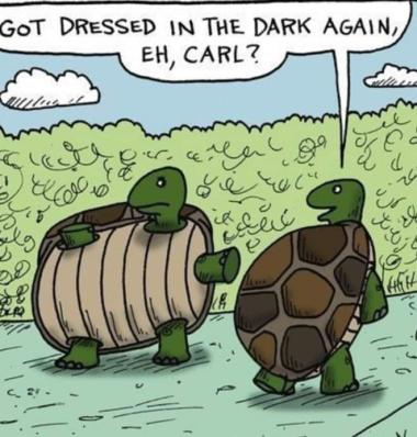 Hey, it can be pretty hard to dress in the dark!