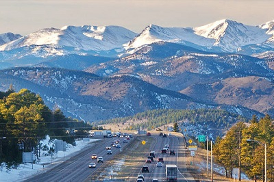 A view of the Continental Divide from Interstate 70 looking west from the Genessee exit.