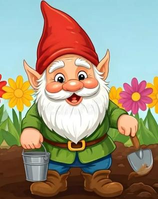Gnome with pail and flower