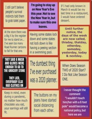 A look back at the Pandemic, and things we did.