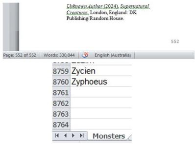 Scans of stats for monster dictionary