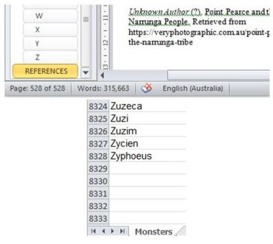 Scans of stats for monster dictionary
