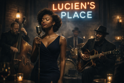 Jolie singing at Lucien' Place.