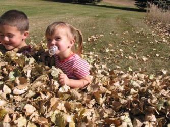 Playing in the Leaves ~ Lindsay plays with her cousin in the leaves. Oct 2005 Eastern MT