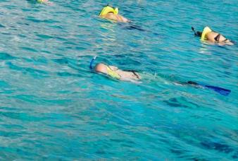 Snorkle Man in action ~ Erik is the one with the blue snorkle. This was off the coast of Cozumel, which has some of the best snorkeling & scuba diving in the world--as far as I know its second to Australia's great barrier reef, only there aren't any sharks to fear here!