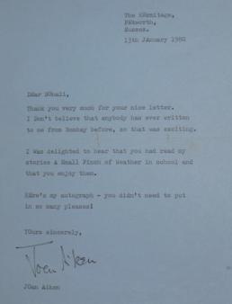 Joan Aiken ~ Lovely letter!