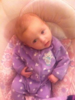 01-15-2013 ~  Snuggled up in a purple sleeper, ready for cuddles before bed. *Heart* 