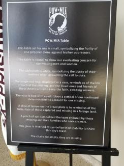 Sign that Accompanies the POW/MIA table, explaining its setup. ~  No description included. 