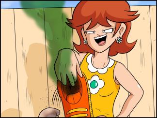 Chapter 10 - Illustration 1 ~ No. She wasn’t this stupid. Nobody in their right mind would even joke about walking on that nasty concrete without socks.

My eye twitched. She WAS this stupid. Proud and loud, Princess Daisy held one shoe out towards me. My hands rushed to protect my nose from the funk cloud and sock lint pouring out the shoe.