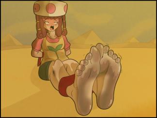 Chapter 18 - Illustration 2 ~ The guards left her gasping, curling her audibly slimy toes now.

Between her puffs of air, she sighed, “Wow… Eat my toe jam, why don’t ya?”

Yuck, she said the word! Or words.