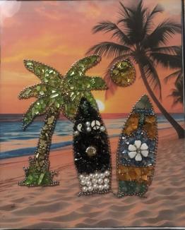 Surfboards ~ It has 2 suns because the backgrounds on all of my framed items can be changed. Each piece comes with several backgrounds.